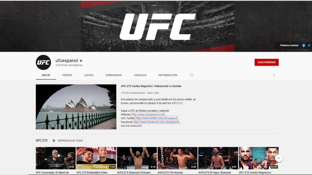 Autoridad del canal de UFC en Youtube